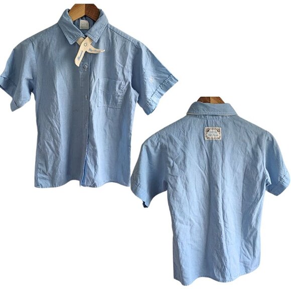 Vtg 90s/Y2K GIRL SCOUT Brownie Uniform Blue Shirt w/ Cream Snap Tie Girls Sz 12 - Picture 2 of 7